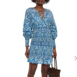 NWOT Rhode Anya Smocked Floral Printed Mini Dress Ruffle Cotton Bodycon XS $395